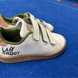 Adidas White and Green Velcro Sneakers with Groot Design